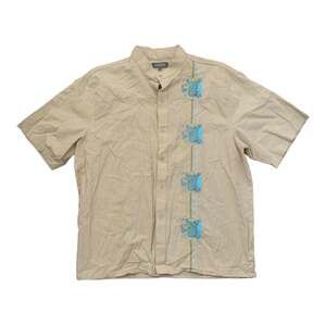 Venezzi mens size XXL 2x linen khaki color paisley button up top men’s